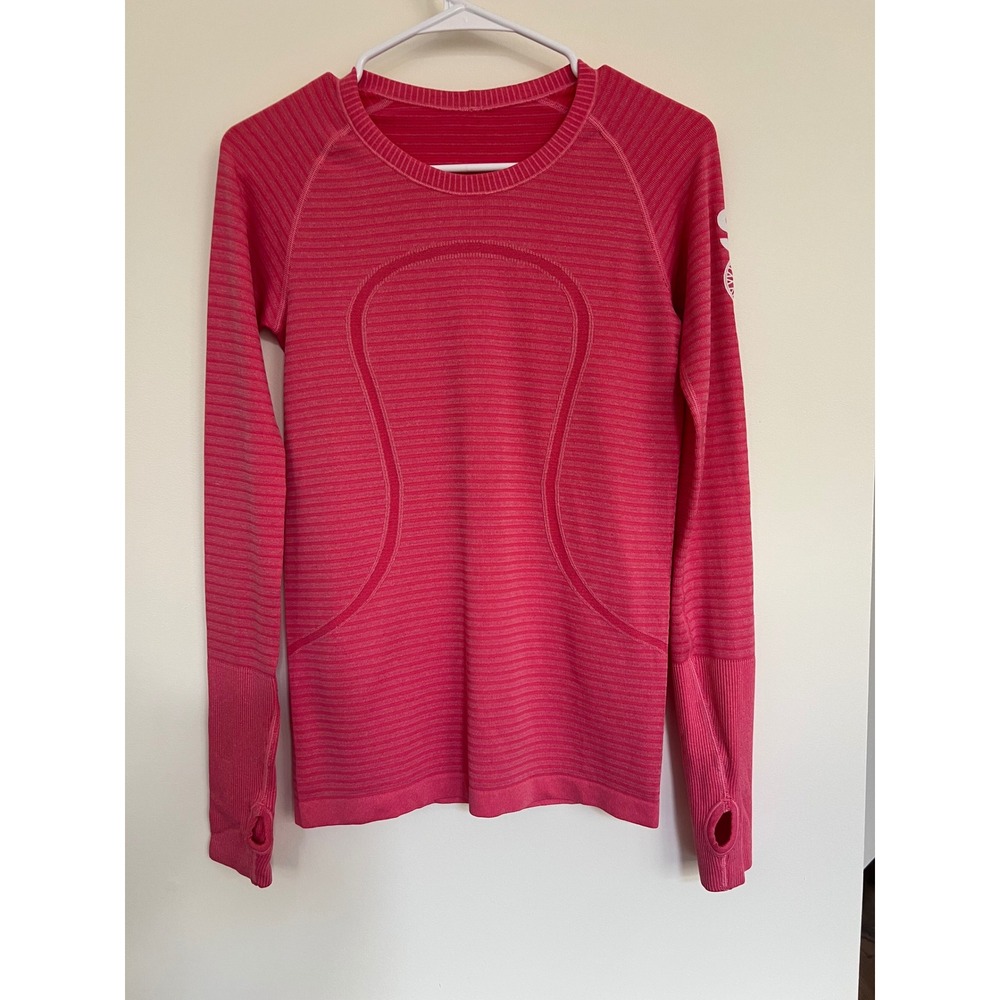 Lululemon SoulCycle Swiftly Tech‎ Long Sleeve Crew Pink Striped Shirt Size 6